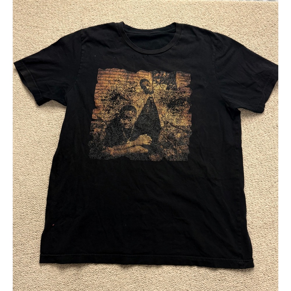 Black Distressed Graphic T Shirt Mens Large Grunge Flag Art Streetwear Tee